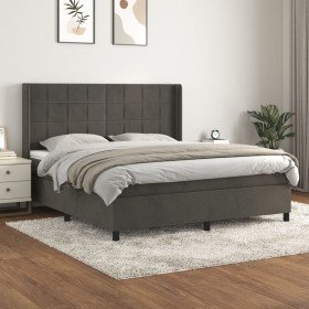 Cama box spring con colchón terciopelo gris oscuro 160x200 cm Cama box spring con colchón terciopelo gris oscuro 160x200 cm