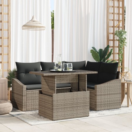Set de Sofá de Jardín de 5 Piezas con Cojines Gris de Ratán Polimérico by , Outdoor sofas - Ref: Foro24-3357732, Price: 434,7...
