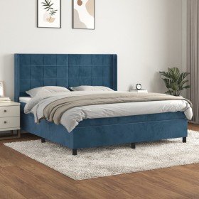 Cama box spring con colchón terciopelo azul oscuro 160x200 cm Cama box spring con colchón terciopelo azul oscuro 160x200 cm