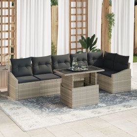 Conjunto de Sofás de Jardín de 7 Piezas con Cojines en Ratán Poliéster Gris Claro by , Outdoor sofas - Ref: Foro24-3357755, P...