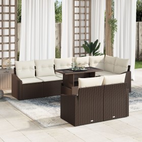 Juego de Sofá de Jardín 9 Piezas Marrón y Crema Ratán y Tela de , Sofás de exterior - Ref: Foro24-3357761, Precio: 698,29 €, ...