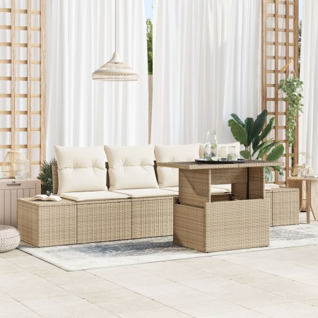 Conjunto de Sofás de Jardín 5 Piezas Beige Ratán PE by , Outdoor sofas - Ref: Foro24-3357824, Price: 459,65 €, Discount: %