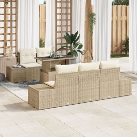 Conjunto de Sofá de Jardín de 6 Piezas con Cojines Beige Polirratan de , Sofás de exterior - Ref: Foro24-3357834, Precio: 585...