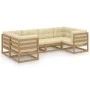 Set de muebles de jardín 6 pzs cojines madera pino marrón miel de vidaXL, Conjuntos de jardín - Ref: Foro24-3077297, Precio: ...