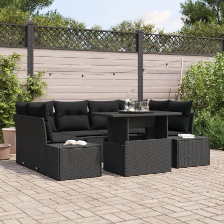 Juego de Sofá de Jardín Set de 7 Negro Poliratán, vidrio von , Outdoor-Sofas - Ref: Foro24-3357856, Preis: 571,36 €, Rabatt: %