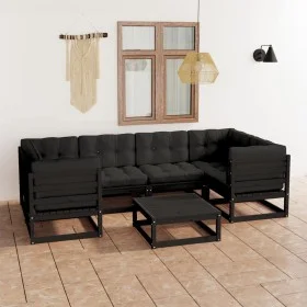 7-teiliges Gartenmöbel-Set mit Kissen aus schwarzem Kiefernholz von vidaXL, Gartensets - Ref: Foro24-3077303, Preis: 759,70 €...