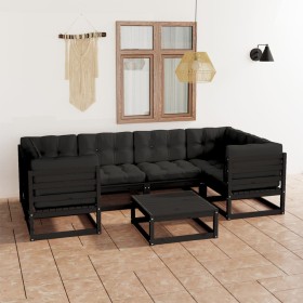 7-teiliges Gartenmöbel-Set mit Kissen aus schwarzem Kiefernholz von vidaXL, Gartensets - Ref: Foro24-3077303, Preis: 780,35 €...