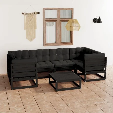 7-teiliges Gartenmöbel-Set mit Kissen aus schwarzem Kiefernholz von vidaXL, Gartensets - Ref: Foro24-3077303, Preis: 759,65 €...