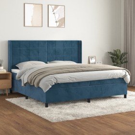 Cama box spring con colchón terciopelo azul oscuro 200x200 cm Cama box spring con colchón terciopelo azul oscuro 200x200 cm