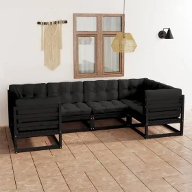 6-piece garden furniture set with black pine wood cushions by vidaXL, Garden sets - Ref: Foro24-3077298, Price: 687,97 €, Dis...
