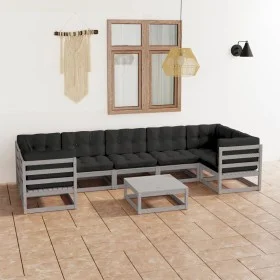 8-piece garden furniture set with gray pine wood cushions by vidaXL, Garden sets - Ref: Foro24-3077311, Price: 680,38 €, Disc...