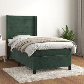 Cama box spring con colchón terciopelo verde oscuro 80x200 cm Cama box spring con colchón terciopelo verde oscuro 80x200 cm