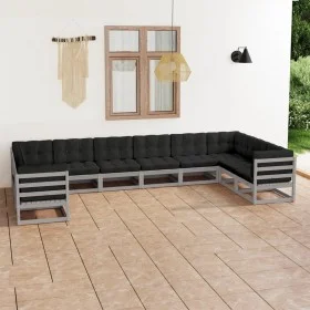 10-teiliges Gartenmöbel-Set mit Kissen aus grauem Kiefernholz von vidaXL, Gartensets - Ref: Foro24-3077321, Preis: 955,66 €, ...