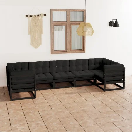 7-piece garden furniture set with black pine wood cushions by vidaXL, Garden sets - Ref: Foro24-3077308, Price: 794,26 €, Dis...