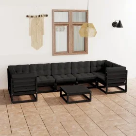 8-teiliges Gartenmöbel-Set mit Kissen aus schwarzem Kiefernholz von vidaXL, Gartensets - Ref: Foro24-3077313, Preis: 893,25 €...