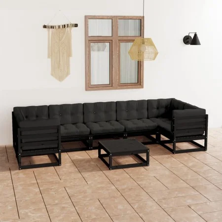 8-teiliges Gartenmöbel-Set mit Kissen aus schwarzem Kiefernholz von vidaXL, Gartensets - Ref: Foro24-3077313, Preis: 893,15 €...