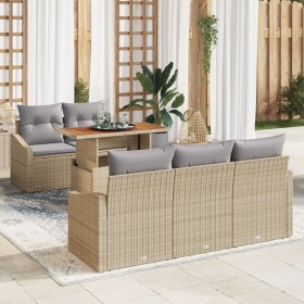 Juego de Sofás de Jardín Set de 6 Beige Ratán Sintético