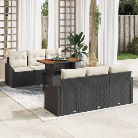 Juego de Sofá de Jardín de 7 Piezas con Cojines Negro de Ratán Poli by , Outdoor sofas - Ref: Foro24-3358518, Price: 545,09 €...