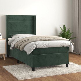 Cama box spring con colchón terciopelo verde oscuro 90x190 cm Cama box spring con colchón terciopelo verde oscuro 90x190 cm