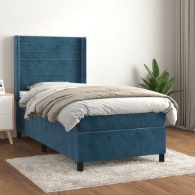 Cama box spring con colchón terciopelo azul oscuro 90x190 cm Cama box spring con colchón terciopelo azul oscuro 90x190 cm