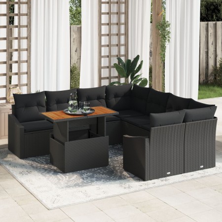 Conjunto de Sofá de Jardín de 9 Piezas con Cojines Negro Ratán Poli by , Outdoor sofas - Ref: Foro24-3358557, Price: 654,27 €...