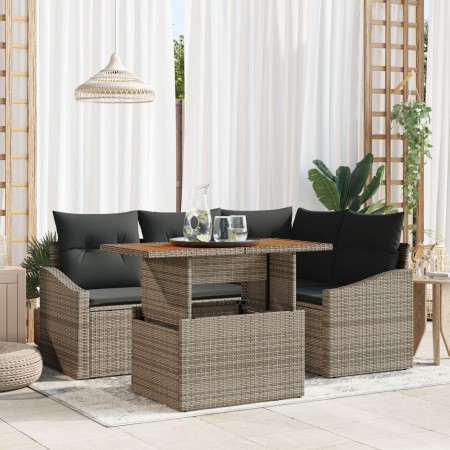 Conjunto de 5 Piezas de Sofás de Jardín con Cojines Gris Poliratán de , Sofás de exterior - Ref: Foro24-3358568, Precio: 398,...