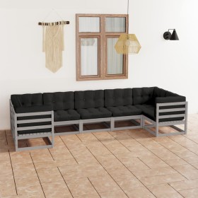 Gartenmöbelset 7-tlg. mit Kissen grau Kieferholz von vidaXL, Gartensets - Ref: Foro24-3077306, Preis: 645,93 €, Rabatt: %