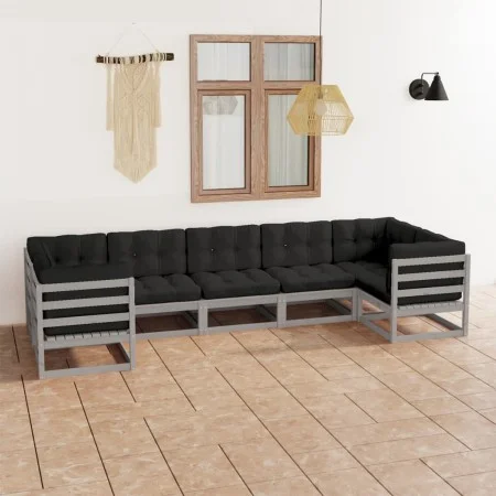 7-piece garden furniture set with gray pine wood cushions by vidaXL, Garden sets - Ref: Foro24-3077306, Price: 636,98 €, Disc...