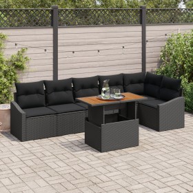 Conjunto de Sofás de Jardín de 7 Piezas con Cojines Negro Ratán Poliéster von , Outdoor-Sofas - Ref: Foro24-3358585, Preis: 5...