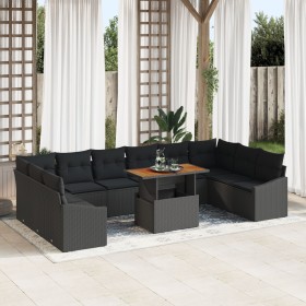 Juego de Sofá de Jardín Set de 11 Negro Rattán y Madera by , Outdoor sofas - Ref: Foro24-3358627, Price: 784,26 €, Discount: %