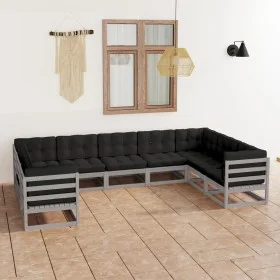 9-teiliges Gartenmöbel-Set mit Kissen aus grauem Kiefernholz von vidaXL, Gartensets - Ref: Foro24-3077316, Preis: 864,68 €, R...