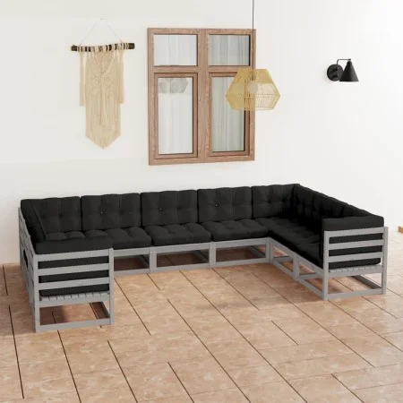 Set de muebles de jardín 9 pzas con cojines madera pino gris de vidaXL, Conjuntos de jardín - Ref: Foro24-3077316, Precio: 86...