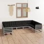 Set de muebles de jardín 9 pzas con cojines madera pino gris de vidaXL, Conjuntos de jardín - Ref: Foro24-3077316, Precio: 86...