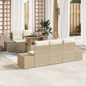Juego de Sofá de Jardín de 6 Piezas con Cojines Beige Rattan Poliéster von , Outdoor-Sofas - Ref: Foro24-3358640, Preis: 587,...