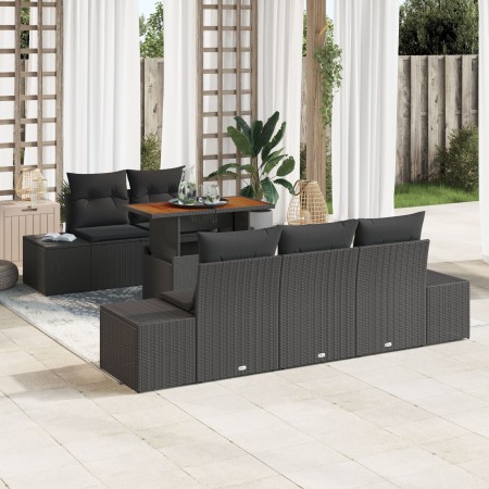 Conjunto de Sofá de Jardín de 6 Piezas con Cojines Negro de Poliratán by , Outdoor sofas - Ref: Foro24-3358641, Price: 555,67...