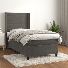 Cama box spring con colchón terciopelo gris oscuro 100x200 cm Cama box spring con colchón terciopelo gris oscuro 100x200 cm