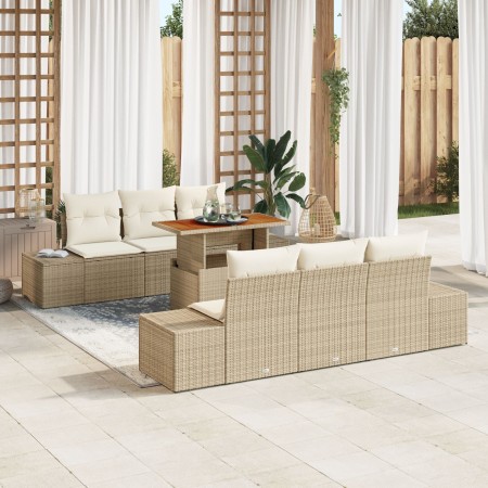 Juego de Sofá de Jardín de 7 Piezas con Cojines Beige Ratán Sintético von , Outdoor-Sofas - Ref: Foro24-3358647, Preis: 646,3...