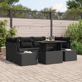 Conjunto de Sofás de Jardín de 7 piezas con Cojines Negros de Ratan Poliéster by , Outdoor sofas - Ref: Foro24-3358655, Price...