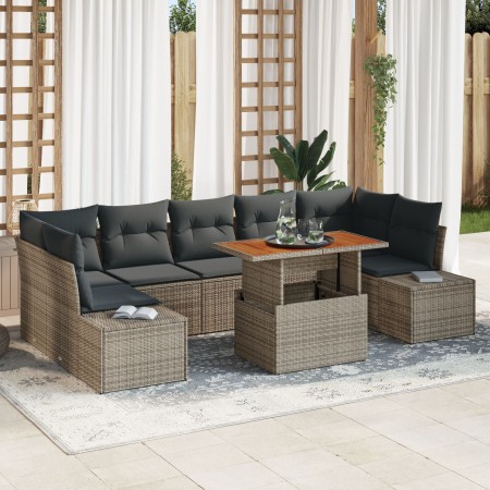 Juego de Sofá de Jardín de 8 Piezas con Cojines Gris Ratán Poliéster von , Outdoor-Sofas - Ref: Foro24-3358666, Preis: 582,97...