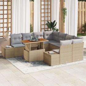 Juego de Sofás de Jardín de 9 Piezas con Cojines Beige de Ratán Polimérico von , Outdoor-Sofas - Ref: Foro24-3358681, Preis: ...