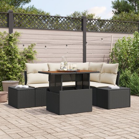 Conjunto de sofá de jardín de 5 piezas con cojines negros de ratán sintético von , Outdoor-Sofas - Ref: Foro24-3358693, Preis...