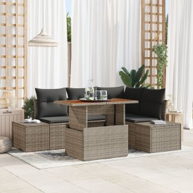 Juego de Sofás de Jardín de 5 Piezas con Cojines Gris Ratán Poliéster von , Outdoor-Sofas - Ref: Foro24-3358694, Preis: 424,6...