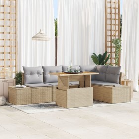 Conjunto de Sofá de Jardín de 6 Piezas con Cojines Beige Ratán Poliéster von , Outdoor-Sofas - Ref: Foro24-3358702, Preis: 49...
