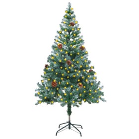 Árbol de Navidad con escarcha, luces LED y piñas 150 cm