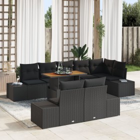 Set de Sofá de Jardín de 9 Piezas con Cojines Ratán Poliéster Negro de , Sofás de exterior - Ref: Foro24-3358718, Precio: 733...
