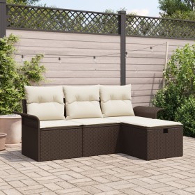 Conjunto de Sofá de Jardín de 4 Piezas con Cojines Marrón Ratán Polimérico von , Outdoor-Sofas - Ref: Foro24-3358847, Preis: ...