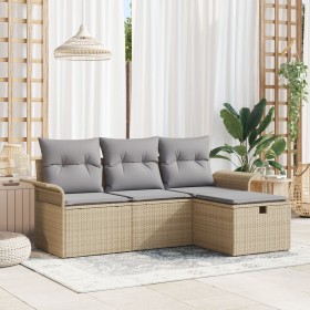 Juego de sofá de jardín de 4 piezas con cojines beige de ratán de polietileno von , Outdoor-Sofas - Ref: Foro24-3358849, Prei...