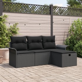 Conjunto de Sofá de Jardín de 4 Piezas con Cojines Negro Poliratán by , Outdoor sofas - Ref: Foro24-3358852, Price: 276,38 €,...