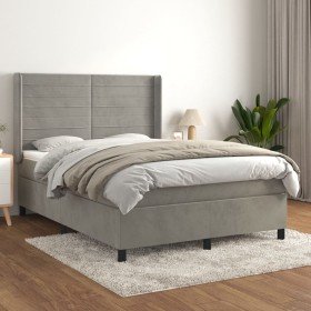 Cama box spring con colchón terciopelo gris claro 140x200 cm Cama box spring con colchón terciopelo gris claro 140x200 cm