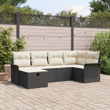 Conjunto de Sofá de Jardín de 6 piezas con Cojines Negro de Ratán Poliéster von , Outdoor-Sofas - Ref: Foro24-3358876, Preis:...